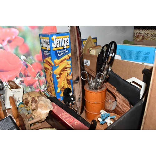 427 - NINE BOXES AND LOOSE METALWARE, RECORDS AND MISCELLANEOUS ITEMS, to include a Kenwood Multi One mixe... 