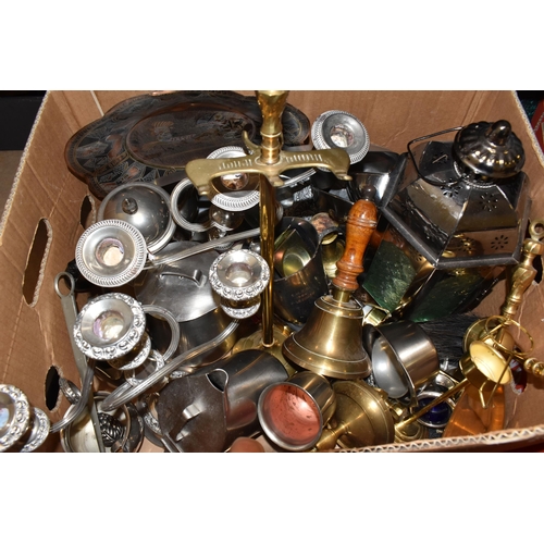 427 - NINE BOXES AND LOOSE METALWARE, RECORDS AND MISCELLANEOUS ITEMS, to include a Kenwood Multi One mixe... 