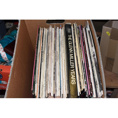 427 - NINE BOXES AND LOOSE METALWARE, RECORDS AND MISCELLANEOUS ITEMS, to include a Kenwood Multi One mixe... 