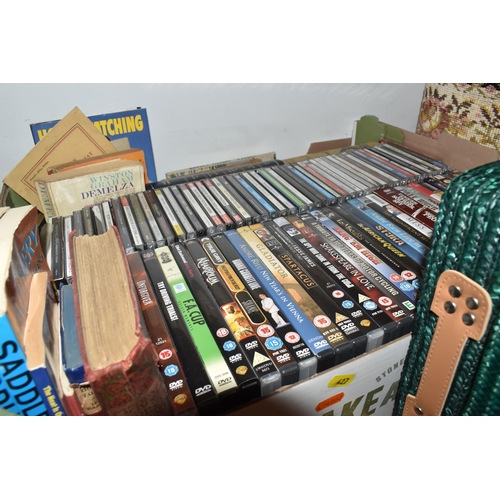 427 - NINE BOXES AND LOOSE METALWARE, RECORDS AND MISCELLANEOUS ITEMS, to include a Kenwood Multi One mixe... 