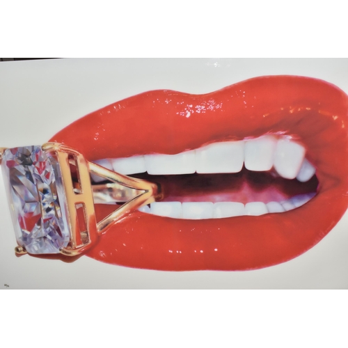 431 - RORY HANCOCK (WELSH 1987) 'ROCK CANDY', a signed limited edition box canvas print of a mouth and a d... 