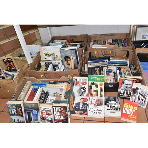 447 - SEVEN BOXES OF BOOKS, approximately one hundred and fifty titles in hardback and paperback formats, ... 