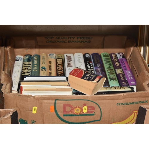 447 - SEVEN BOXES OF BOOKS, approximately one hundred and fifty titles in hardback and paperback formats, ... 