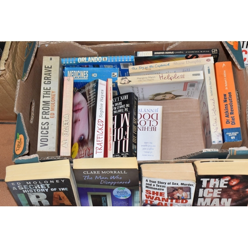 447 - SEVEN BOXES OF BOOKS, approximately one hundred and fifty titles in hardback and paperback formats, ... 