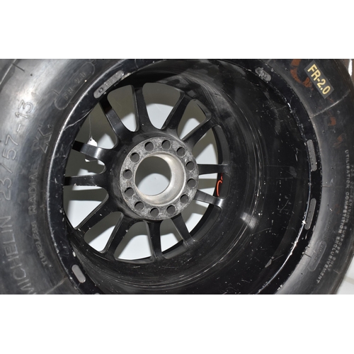 449 - A FORMULA RENAULT RACE SERIES WHEEL, with Michelin 23/57-13 tyre, the rim printed 'Formula Renault' ... 