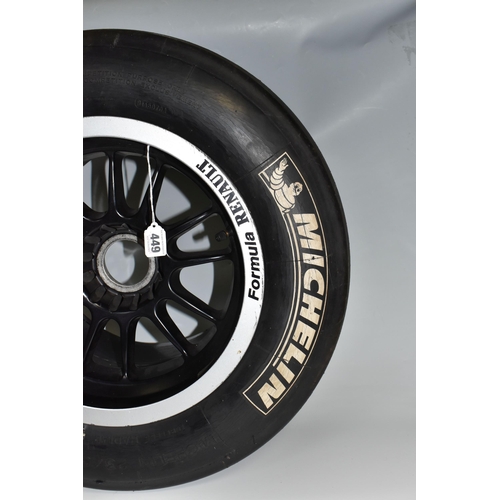 449 - A FORMULA RENAULT RACE SERIES WHEEL, with Michelin 23/57-13 tyre, the rim printed 'Formula Renault' ... 