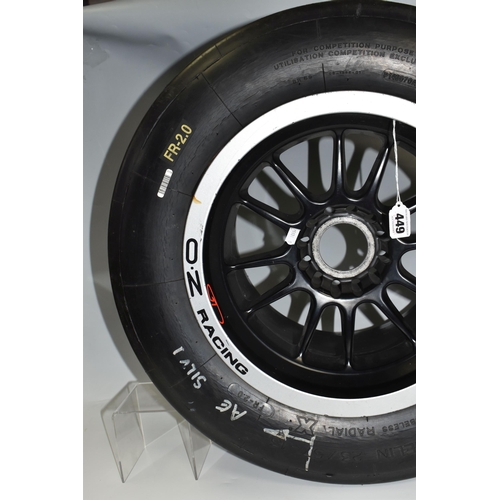 449 - A FORMULA RENAULT RACE SERIES WHEEL, with Michelin 23/57-13 tyre, the rim printed 'Formula Renault' ... 