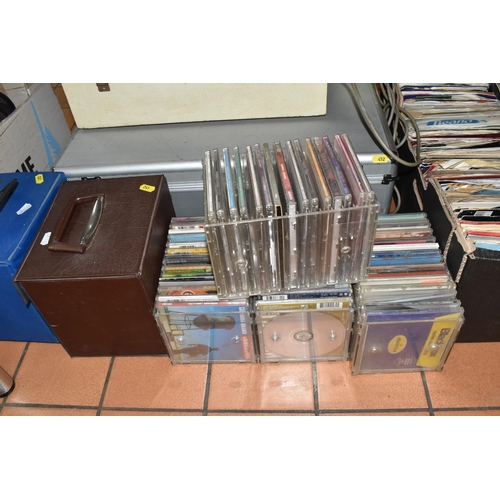 452 - TWO BOXES AND LOOSE RECORDS, CDS, RECORD PLAYER AND CD CASE, to include a vintage Elizabethan Astron... 