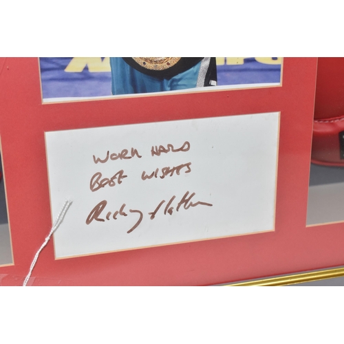 469 - A DISPLAY CASE BEARING THE SIGNATURE OF RICKY HATTON with pair of Lonsdale boxing gloves, and a phot... 