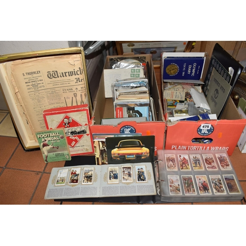 475 - TWO BOXES OF EPHEMERA to include a tray of vintage newspaper cuttings from Warwickshire and Kenyan n... 