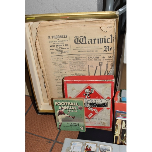 475 - TWO BOXES OF EPHEMERA to include a tray of vintage newspaper cuttings from Warwickshire and Kenyan n... 