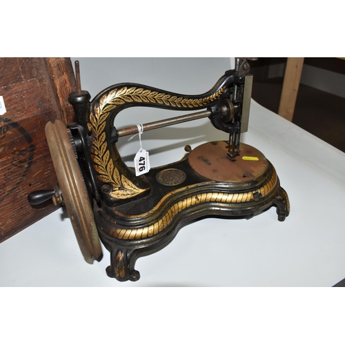 476 - AN 1890'S JONES' SERPENTINE SEWING MACHINE, a hand-crank 'Swan necked' sewing machine with original ... 