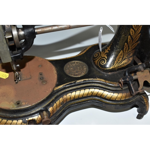 476 - AN 1890'S JONES' SERPENTINE SEWING MACHINE, a hand-crank 'Swan necked' sewing machine with original ... 