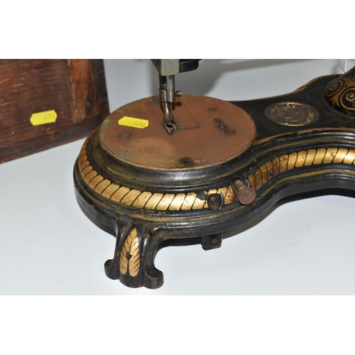 476 - AN 1890'S JONES' SERPENTINE SEWING MACHINE, a hand-crank 'Swan necked' sewing machine with original ... 