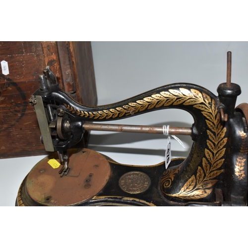 476 - AN 1890'S JONES' SERPENTINE SEWING MACHINE, a hand-crank 'Swan necked' sewing machine with original ... 