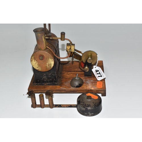 477 - A MERSEY MODEL CO. LTD. LIVE STEAM ENGINE, No.52?, not tested, horizontal brass boiler powering incl... 