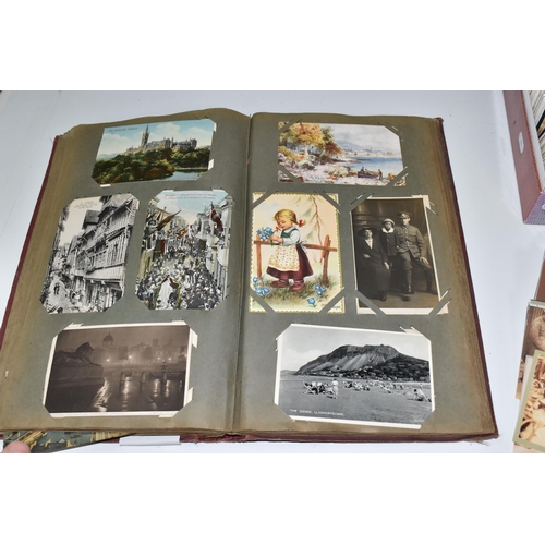 480 - ONE ALBUM AND ONE BOX OF POSTCARDS, the album contains 250 early -mid 20th century examples featurin... 