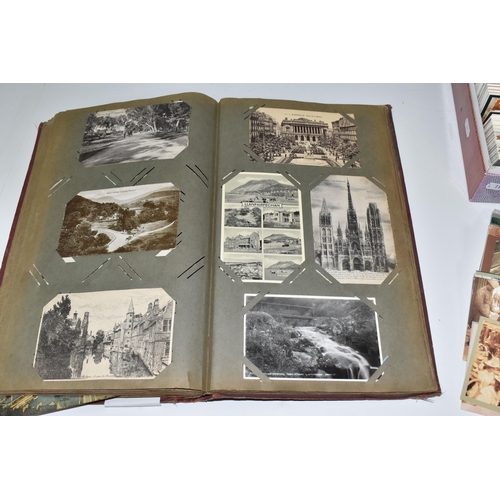 480 - ONE ALBUM AND ONE BOX OF POSTCARDS, the album contains 250 early -mid 20th century examples featurin... 