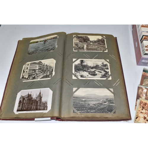 480 - ONE ALBUM AND ONE BOX OF POSTCARDS, the album contains 250 early -mid 20th century examples featurin... 