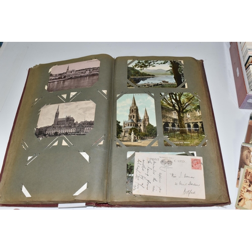 480 - ONE ALBUM AND ONE BOX OF POSTCARDS, the album contains 250 early -mid 20th century examples featurin... 