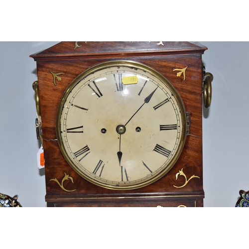 481 - A REGENCY WALNUT TWIN FUSEE BRACKET CLOCK, the case has inlaid brass foliate detail to the frontage,... 