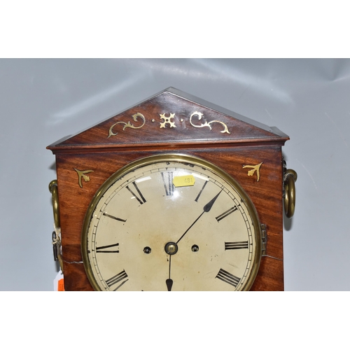 481 - A REGENCY WALNUT TWIN FUSEE BRACKET CLOCK, the case has inlaid brass foliate detail to the frontage,... 