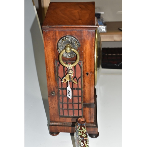 481 - A REGENCY WALNUT TWIN FUSEE BRACKET CLOCK, the case has inlaid brass foliate detail to the frontage,... 