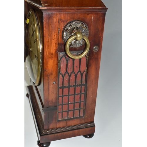 481 - A REGENCY WALNUT TWIN FUSEE BRACKET CLOCK, the case has inlaid brass foliate detail to the frontage,... 