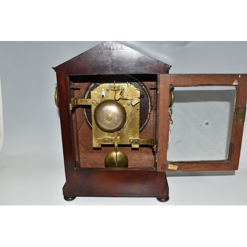 481 - A REGENCY WALNUT TWIN FUSEE BRACKET CLOCK, the case has inlaid brass foliate detail to the frontage,... 