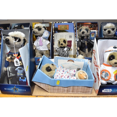 487 - A COLLECTION OF BOXED MEERKAT SOFT TOYS, from 'Compare the Meerkat.com', vast majority with Certific... 