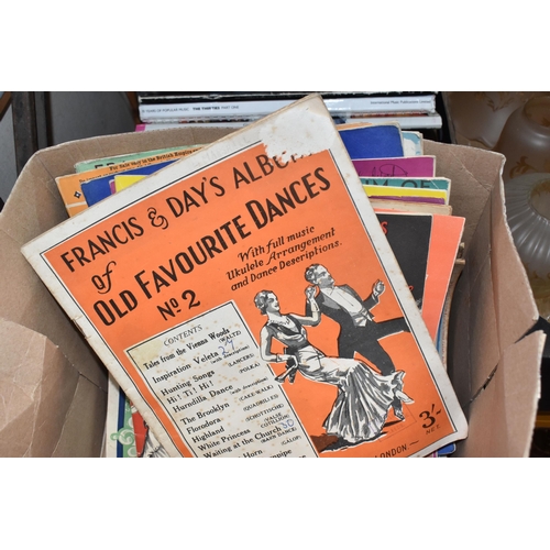 490 - TWO BOXES OF BOOKS AND SHEET MUSIC, a collection of original  Francis & day's music albums to includ... 