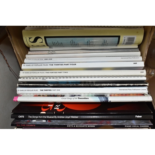 490 - TWO BOXES OF BOOKS AND SHEET MUSIC, a collection of original  Francis & day's music albums to includ... 