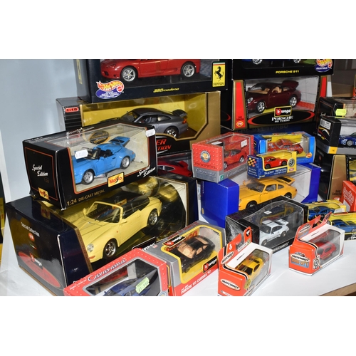 493 - TWO BOXES OF BOXED COLLECTABLE MODEL PORCHE CARS, to include ten boxed 1:18 assorted model Porche ca... 