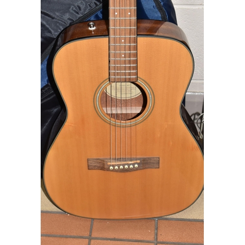 495 - A FENDER ACOUSTIC GUITAR, comprising a 'Folk' cutaway body shape 3/4 guitar, satin - finish, mahogan... 