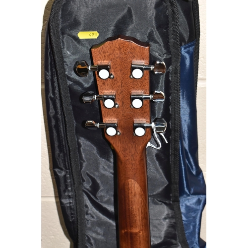 495 - A FENDER ACOUSTIC GUITAR, comprising a 'Folk' cutaway body shape 3/4 guitar, satin - finish, mahogan... 