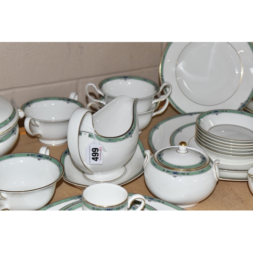 499 - A GROUP OF WEDGWOOD 'JADE' PATTERN DINNER AND COFFEE WARE, comprising two covered tureens, gravy boa... 