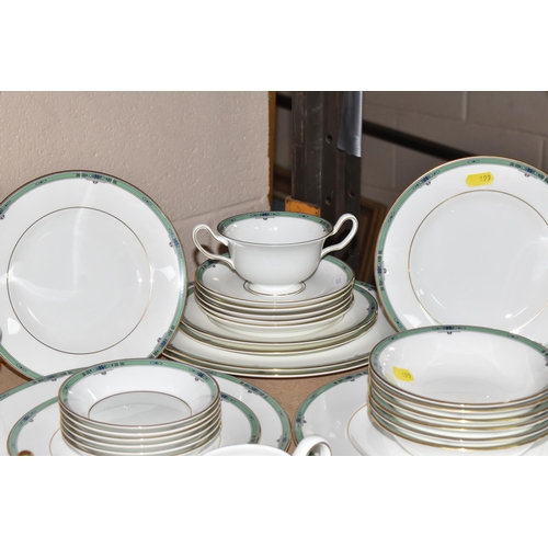 499 - A GROUP OF WEDGWOOD 'JADE' PATTERN DINNER AND COFFEE WARE, comprising two covered tureens, gravy boa... 