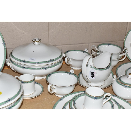 499 - A GROUP OF WEDGWOOD 'JADE' PATTERN DINNER AND COFFEE WARE, comprising two covered tureens, gravy boa... 