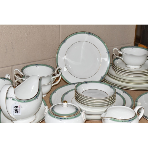 499 - A GROUP OF WEDGWOOD 'JADE' PATTERN DINNER AND COFFEE WARE, comprising two covered tureens, gravy boa... 