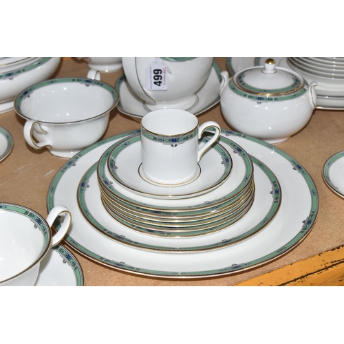 499 - A GROUP OF WEDGWOOD 'JADE' PATTERN DINNER AND COFFEE WARE, comprising two covered tureens, gravy boa... 