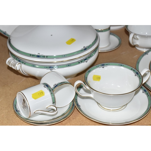 499 - A GROUP OF WEDGWOOD 'JADE' PATTERN DINNER AND COFFEE WARE, comprising two covered tureens, gravy boa... 