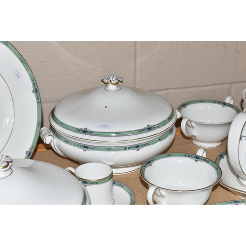 499 - A GROUP OF WEDGWOOD 'JADE' PATTERN DINNER AND COFFEE WARE, comprising two covered tureens, gravy boa... 