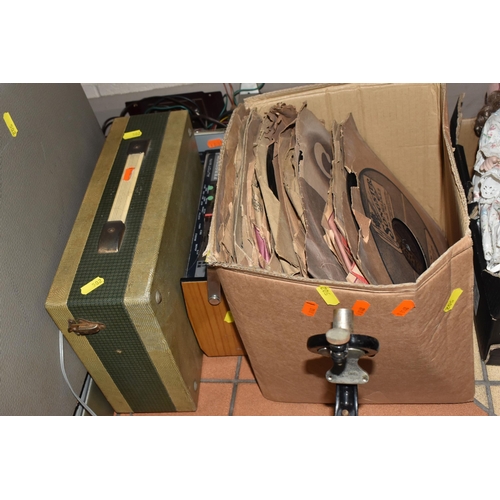 502 - ONE BOX AND LOOSE VINTAGE ELECTRICALS AND GRAMOPHONE RECORDS, to include an Edison 'Standard Phonogr... 