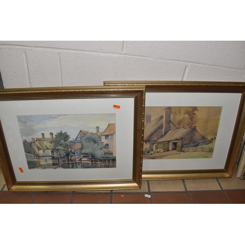 506 - SIX 20TH CENTURY OIL AND WATERCOLOUR PICTURES, comprising an Edith A. Andrews watercolour still life... 