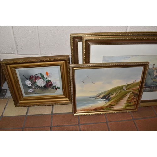 506 - SIX 20TH CENTURY OIL AND WATERCOLOUR PICTURES, comprising an Edith A. Andrews watercolour still life... 