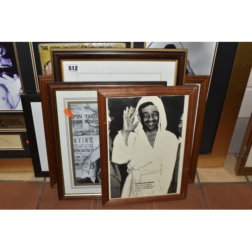 512 - SEVEN FRAMED PHOTOGRAPHS OF THE BOXER RANDOLPH TURPIN, including a collage of two photographs, an au... 