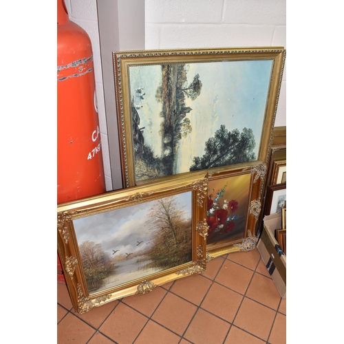 517 - A QUANTITY OF PICTURES AND PRINTS ETC, to include a late 20th century oil on canvas landscape with d... 