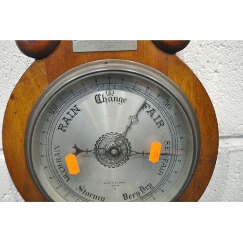 1200 - A VICTORIAN MAHOGANY BAROMETER, fitted with a thermometer, above a 9 inch dial, signed Negretti and ... 