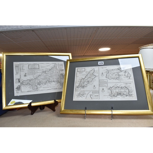 379 - HERMAN MOLL (1654-1732) TWO FRAMED ANTIQUE MAPS, comprising a map of Cornwall with locations of tin ... 