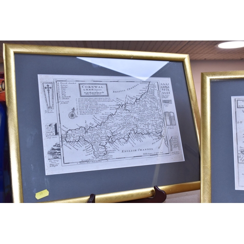 379 - HERMAN MOLL (1654-1732) TWO FRAMED ANTIQUE MAPS, comprising a map of Cornwall with locations of tin ... 